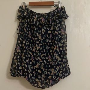 Strapless navy blue w/ small colorful flower shirt